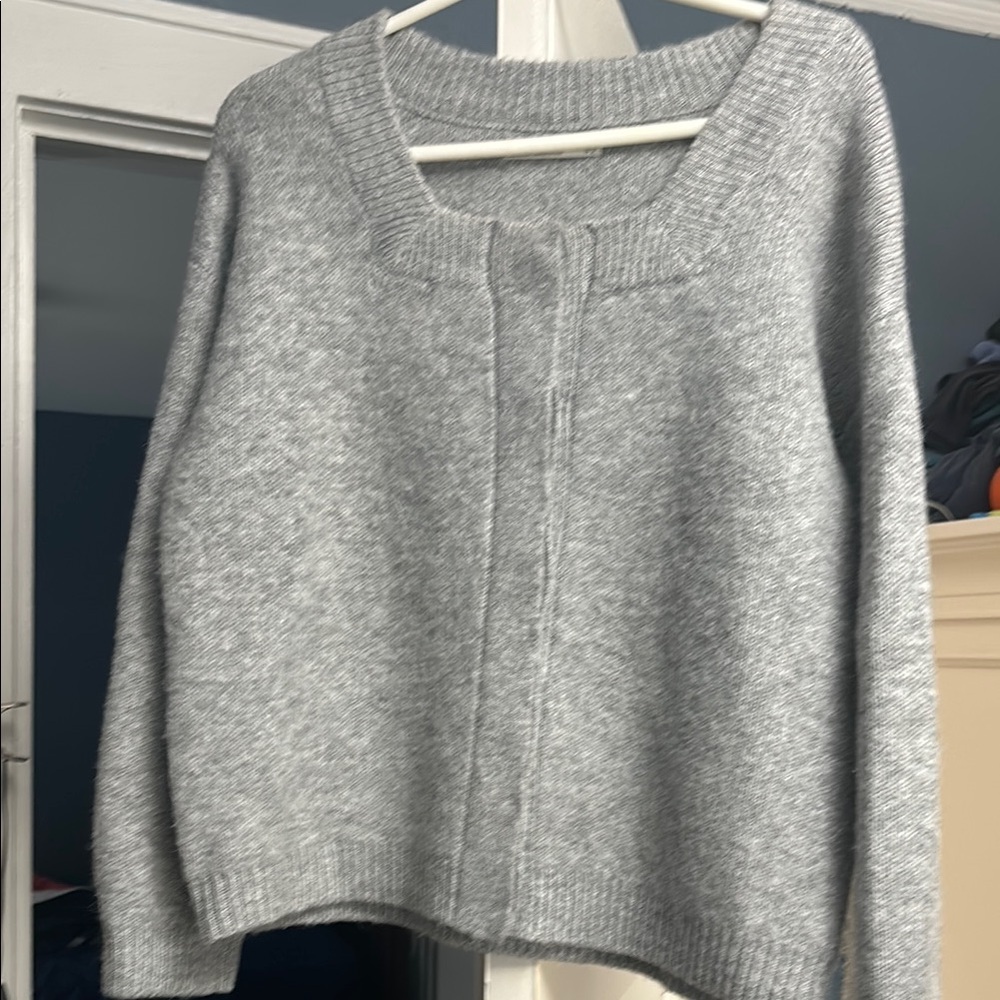 OAK + FORT Gray Cardigan with Oversized Fit and Knit Fabric